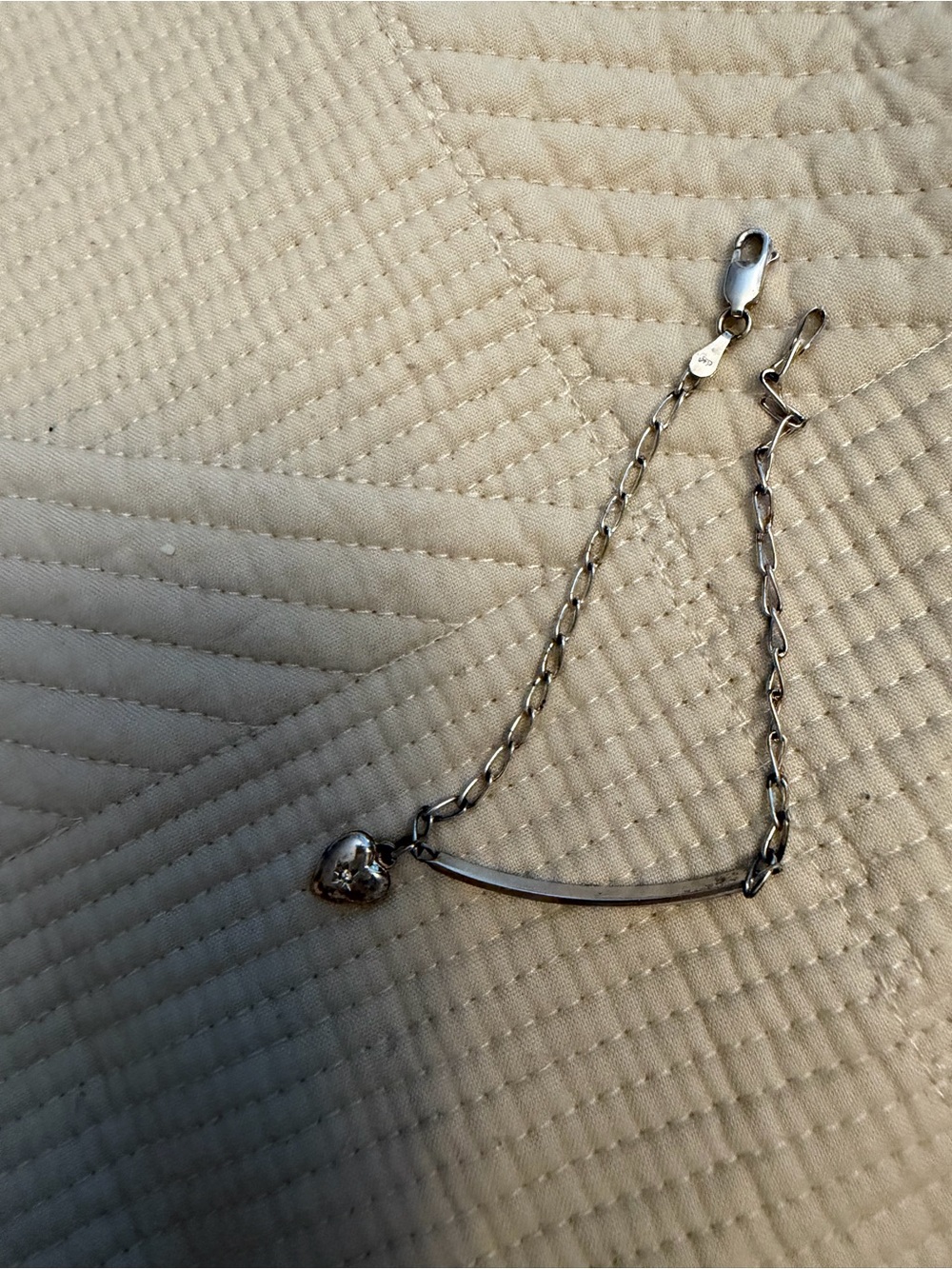 925 Sterling Silver Heart Bar Bracelet - Silver